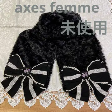 미사용! axes femme 블랙 퍼 빅 리본 머플러 비쥬 레이스