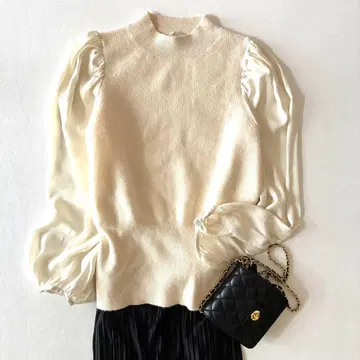 [ 새상품급 ] 에스트네이션 소매 쉬폰 터틀 니트 울 화이트 셔츠 도킹