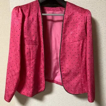 핑크 도트 꽃무늬 자켓 스커트 세트