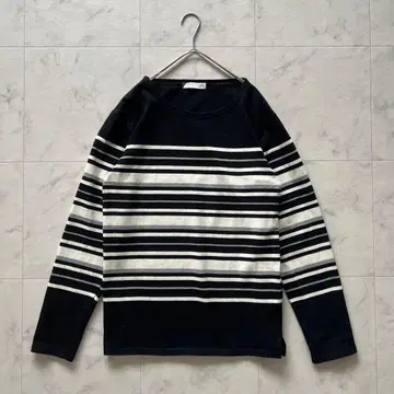 23구 HOMME 니트 상의 보더 코튼 면 빅 사이즈 네이비