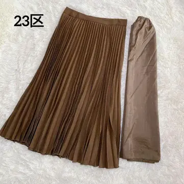 23구 플리츠 롱 스커트 브라운 페티코트 포함 울 혼방 40 새상품급