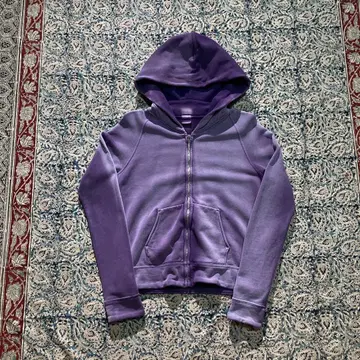 90s~ 짧은 기장 가지색 선페이드 빈티지 지퍼 후드티 50s 60s