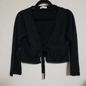 미사용 anySiS 블랙 가디건 프론트 리본