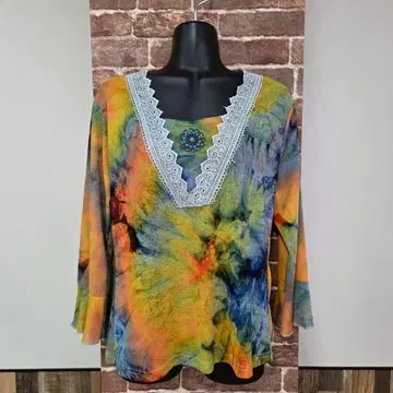 y.s.shine 티셔츠 오렌지 여성용 타이다이 레이스 브로치