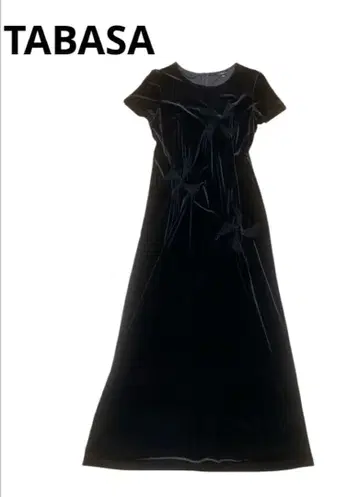 TABASA 타바사 블랙 벨벳 반팔 원피스 드레스 블랙 밴딩 자수