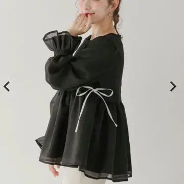 fitmore 크링클 시어 오간자 볼륨 슬리브 상의