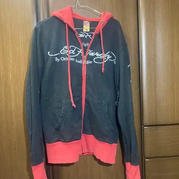 Ed Hardy 풀 지퍼 후드티 블랙/빨간색 S 사이즈