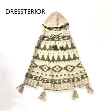 cJ93 드레스테리아 울 에스닉 패턴 판초 니트 케이프 에스닉