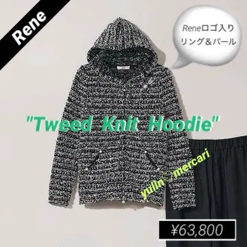 새상품급 63,800엔 Rene 트위드 니트 후드티 38 36