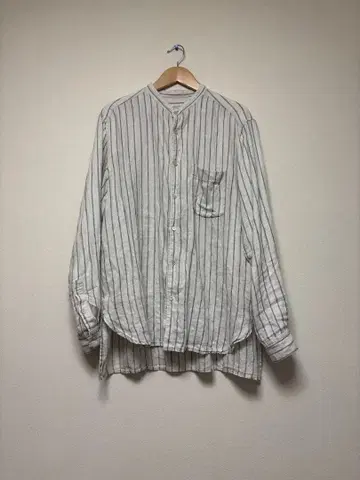 린넨 멜란지 스트라이프 밴드 칼라 셔츠