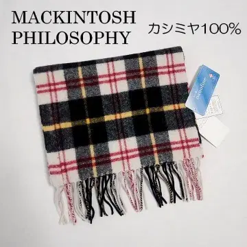 매킨토시 철학 캐시미어 100% 머플러 빨강 검정 하양 노랑 체크 무늬