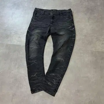 Y2K 시맨틱 디자인 블랙 스키니 바나나 커브 주름 가공 데님 LL