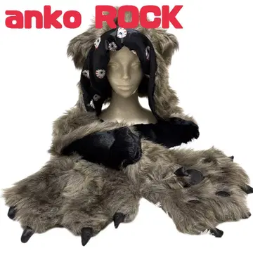 anko ROCK 후드 부착 머플러 애니멀 발바닥 늑대 개 귀 고양이 귀