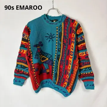 90s EMAROO 3D 니트 기하학 패턴 울 니트 스웨터 size 8