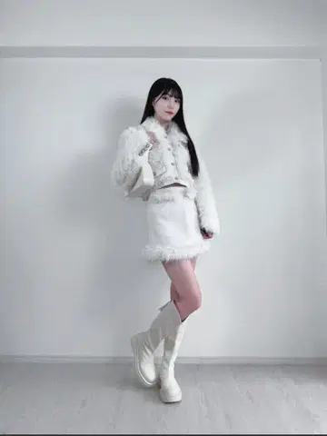 트위드 숏 퍼 자켓 셋업