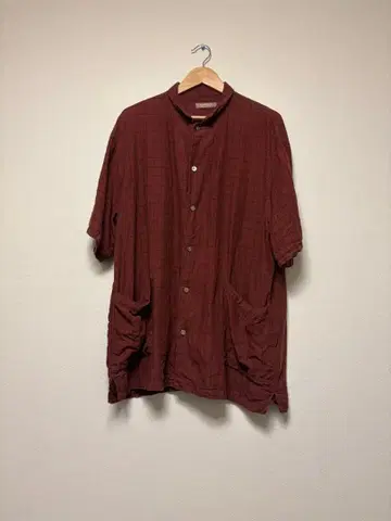 린넨 윈도 페인 체크 반팔 커버 셔츠