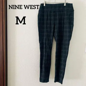 새상품급 NINE WEST [M] 다크 그린 체크 팬츠 허리밴딩