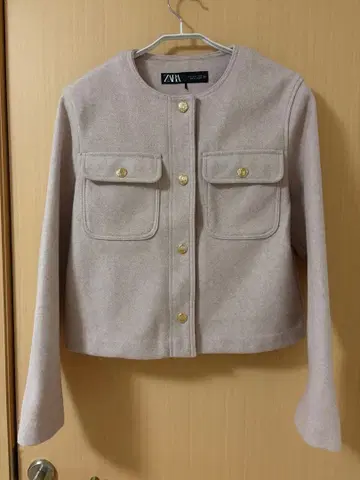 ZARA 노카라 자켓 핑크 베이지
