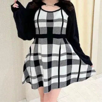 evelyn 볼레로 체크 OP 니트 원피스