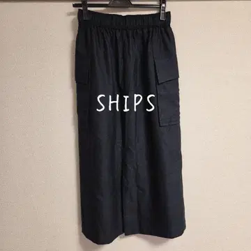 SHIPS 편안함 허리밴딩 울 솔리드 타이트 스커트 네이비