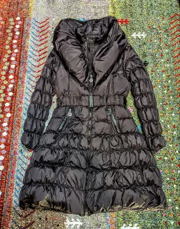 브라운 볼륨 옷깃 셔링 롱 다운 코트