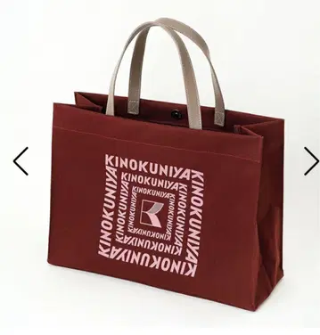 기노쿠니야 가죽 핸들 코튼 토트 와인 레드