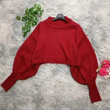 새상품급 [ EMODA ] 숏 기장 하이넥 스웨터 벌룬 소매 프리 사이즈