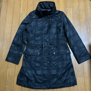 MITSUMINE 후드 부착 롱 퀼팅 자켓 블랙 x 체크