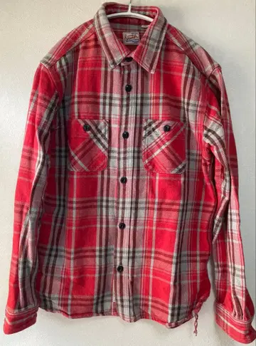 긴팔 플란넬 셔츠 L 사이즈 레드 체크