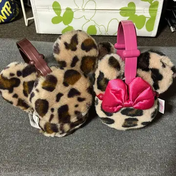 레오파드 무늬 미키형 머리띠 귀도리 세트