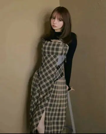 정품 ANDMARY Nadia 체크 롱 드레스