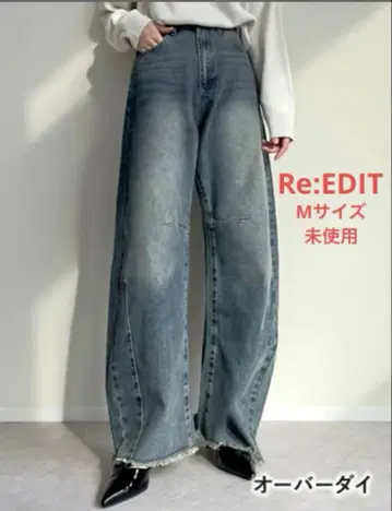 [ 미사용 ] Re:EDIT 밑단 프린지 배럴 레그 데님 팬츠 M 사이즈