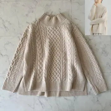 유나이티드 애로우즈 케이블 니트 해밀턴 울 가을/겨울 터틀 크림