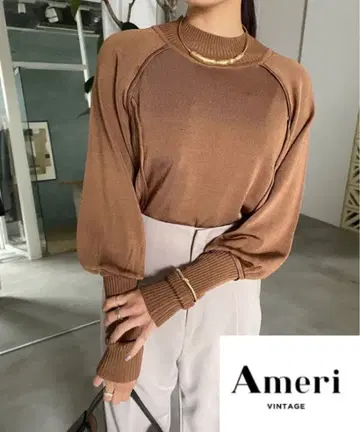 완판템 [ Ameri ] SWITCHING RIB KNIT TOP 니트