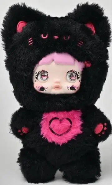 고양이 귀 달린 봉제 인형 블랙과 핑크