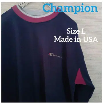 90s 파랑 자수 택 챔피온 바이컬러 맨투맨 사이즈 M 미국제