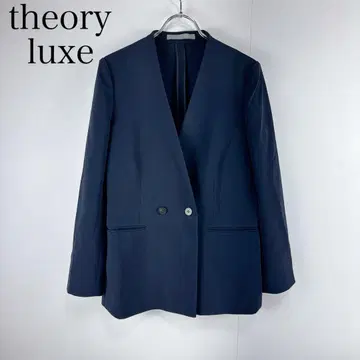 띠어리 럭스 사이즈 38 노카라 더블 브레스트 자켓 네이비