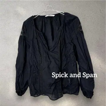 스픽앤스팬 코튼 레이스 블라우스 자수 블랙 인도면 프리 사이즈