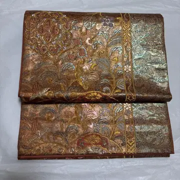 브라운 계열 꽃무늬 금실 자수 후쿠로 오비