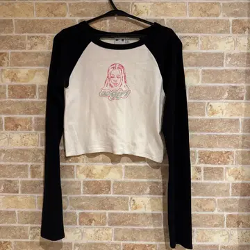 X-girl 크롭 긴팔 T셔츠 그래픽 프린트