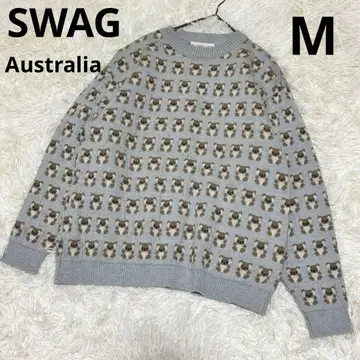 호주산 SWAG 코알라 올 패턴 울 100% 니트 M 구제 의류