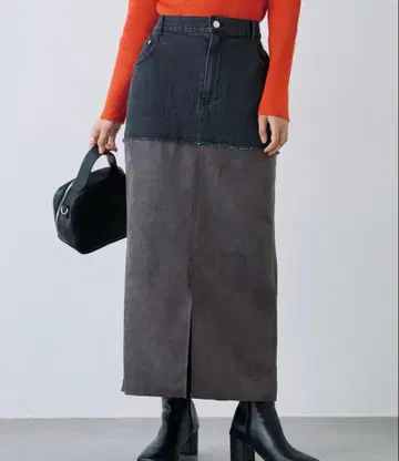 LAVEANGE 스웨이드 절개 데님 스커트