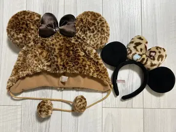 헤이세이 레트로 레오파드 무늬 팬캡 머리띠 세트