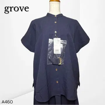 [그로브] 밴드 카라 반팔 블라우스 네이비 LL 새상품 출퇴근 외출