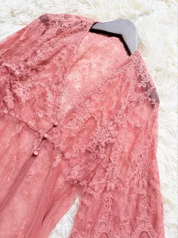 전체 레이스 꽃무늬 롱 가디건 핑크 자수 꽃무늬 앙비 새상품급