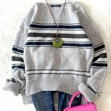 새상품급 마카포 울 모헤어 캐시미어 크루넥 풀오버 그레이