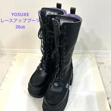 [ 새상품급 ] YOSUKE 통굽 레이스업 롱 부츠 블랙 26.0cm