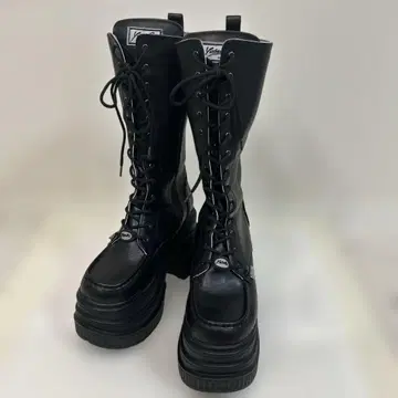 새상품급 YOSUKE 요스케 통굽 레이스업 롱 부츠 블랙 26.0cm