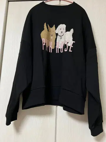 택 포함 새상품 핑크하우스와 리틀 서니바이트 강아지 프린트 맨투맨 블랙