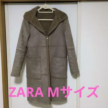 ZARA 후드 부착 베이지 무스탕 코트 리버서블